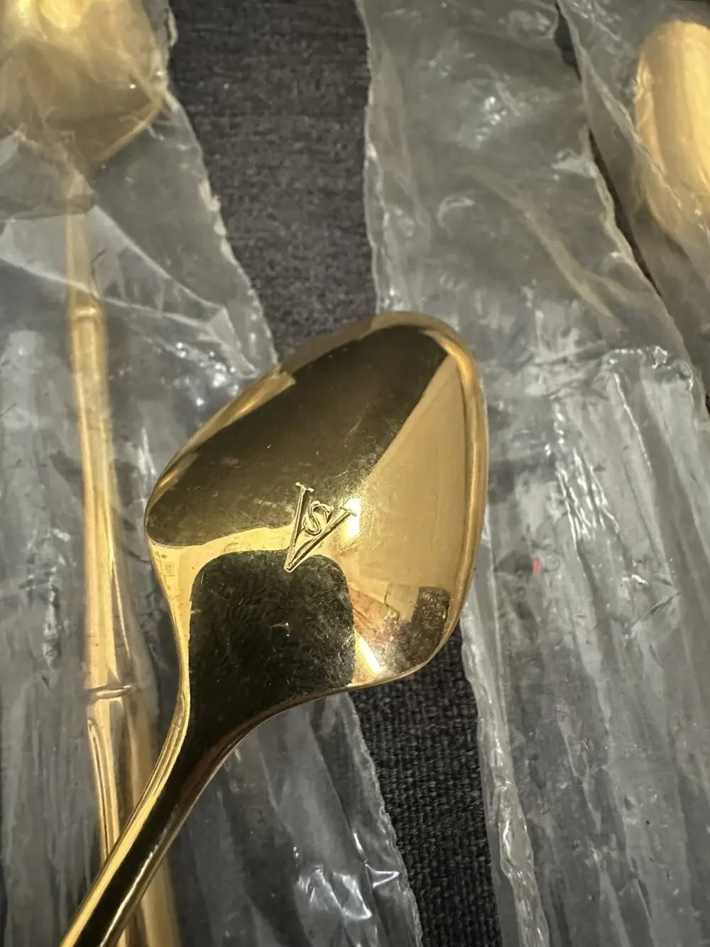 Vintage Viners Sheffield Gold Cane Bamboo 23K Gold Plate Spoons Set of 4 NOS